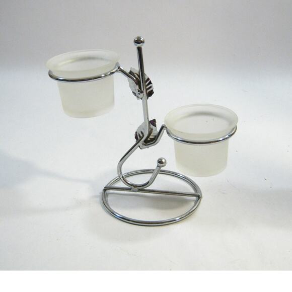 Frosted Glass Votive Candle Holders Silver Leaf accented Pedestal Stand 6 inch - Picture 4 of 5